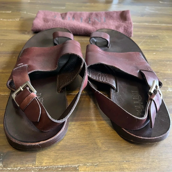 Pollini Men’s Leather Sandals Toe Ring Jesus Jerusalem Dark Brown Dust Bag main image 4